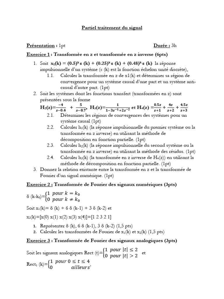 Traitement du Signal : Transformées en z et Fourier | PDF ...