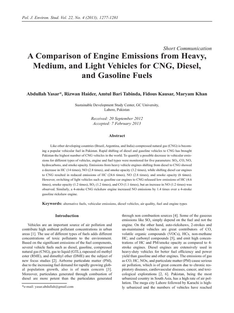 Emission Comparison of Vehicle Fuels | PDF | Exhaust Gas | Gasoline