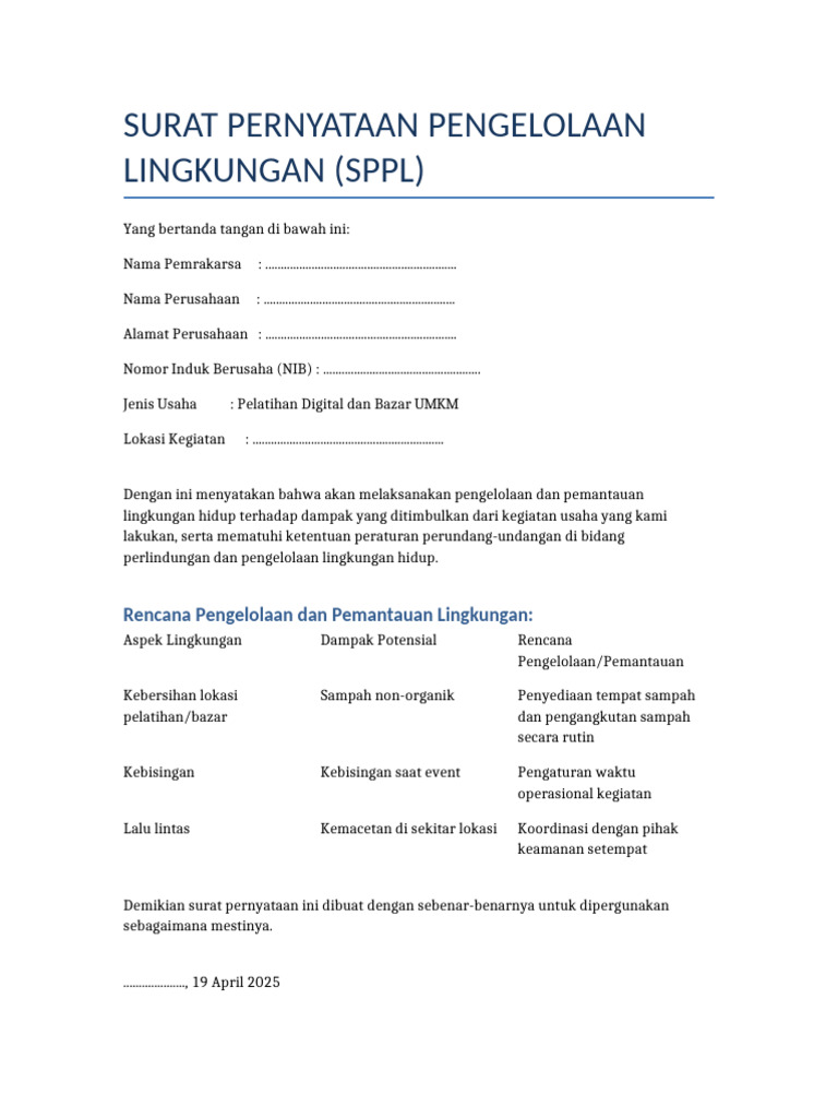 SPPL untuk Pelatihan Digital UMKM | PDF