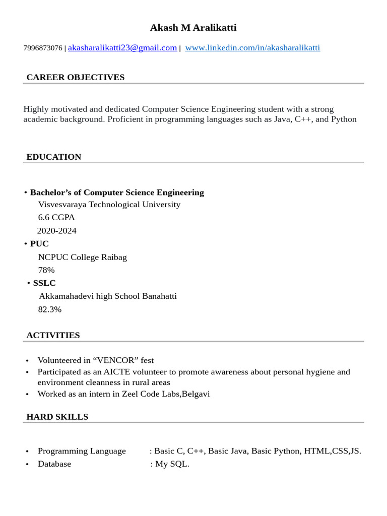 Computer Science Student Resume | PDF