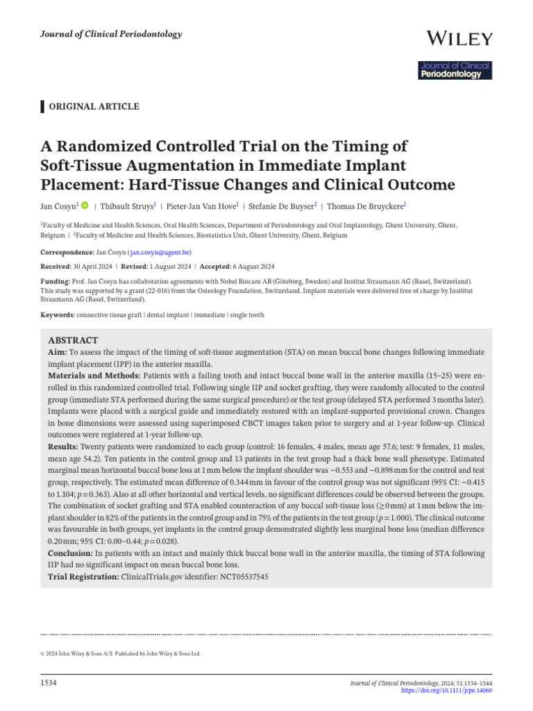 Timing of Soft-Tissue Augmentation in Implants | PDF | Dental Implant ...