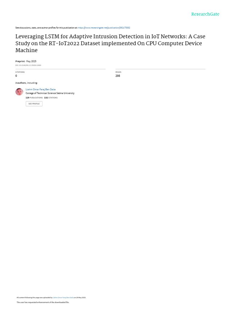 LSTM-Based IoT Intrusion Detection System | PDF | Internet Of Things ...