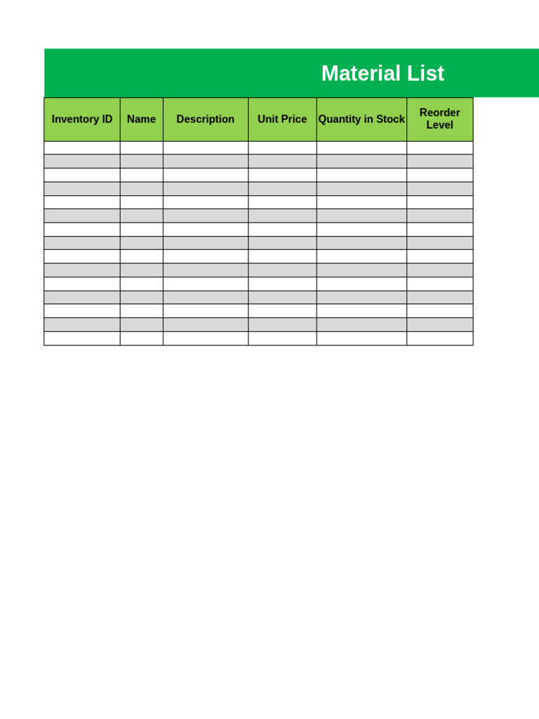 Blank Material List Sample | PDF