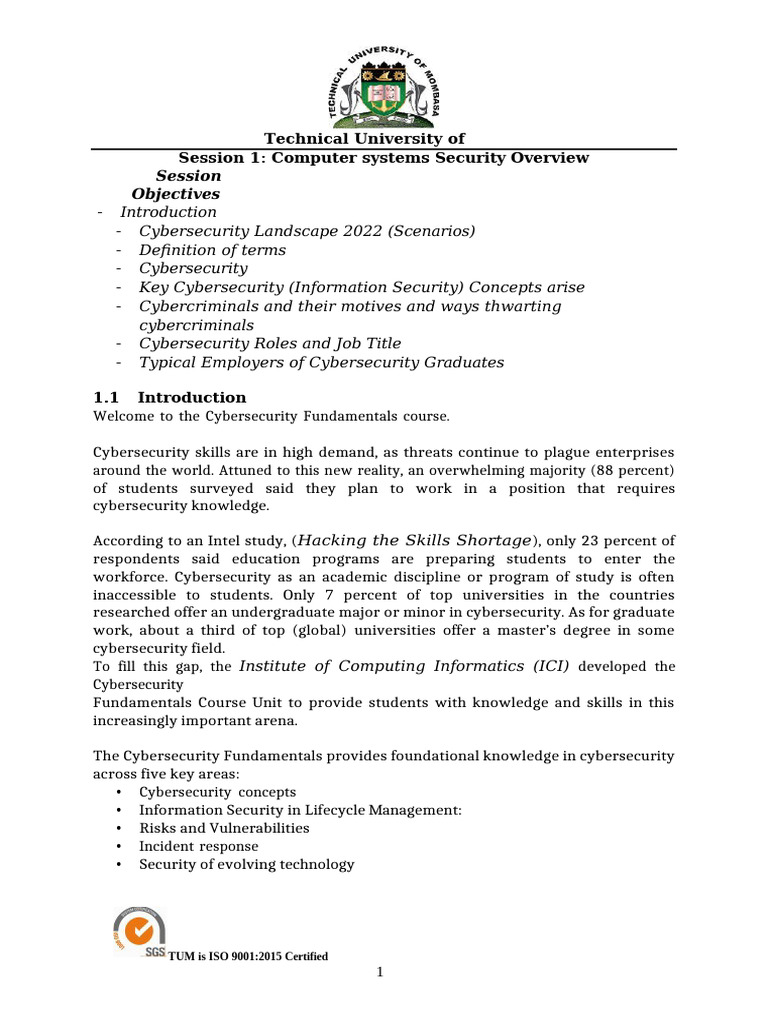 Session 1 Computer Systems Security Overview and An Introduction | PDF ...