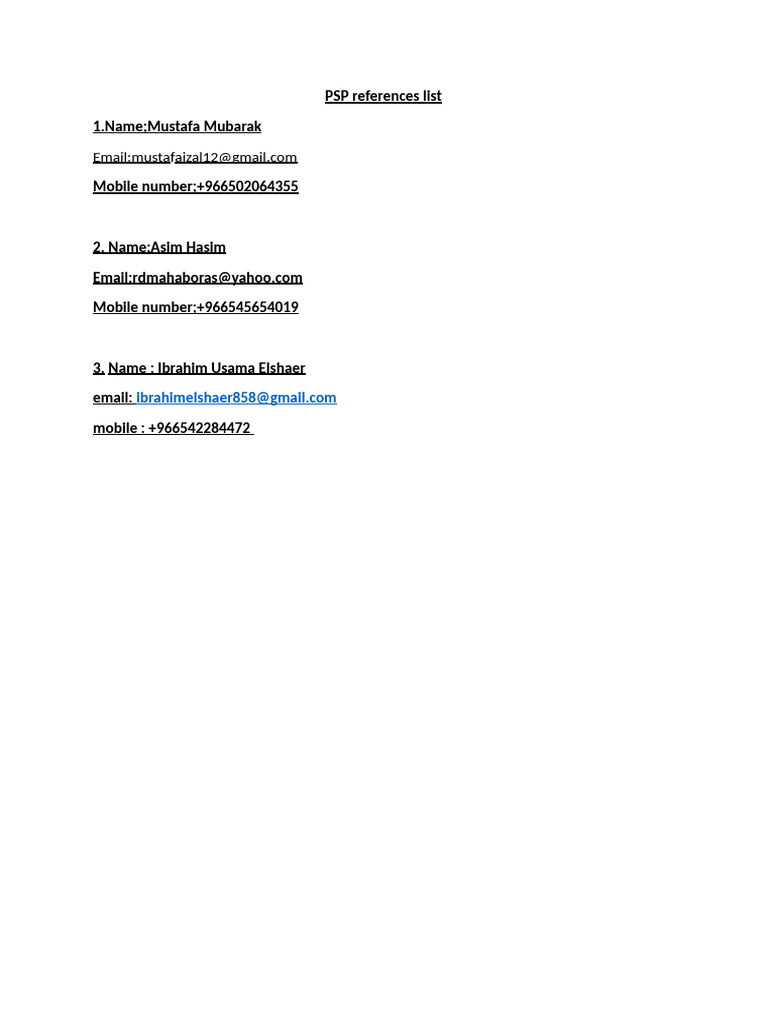 PSP References List | PDF