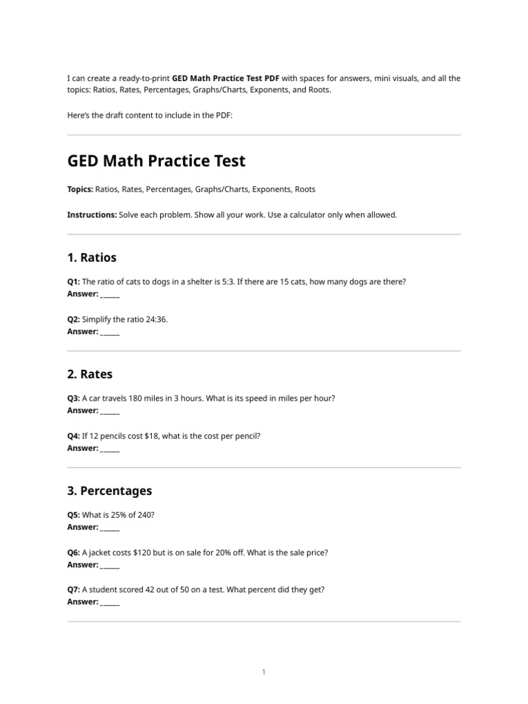 GED Math Practice Test PDF Guide | PDF