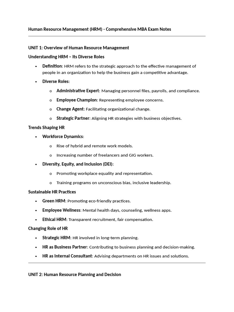 MBA HRM Exam Notes Overview | PDF | Human Resources | Human Resource ...