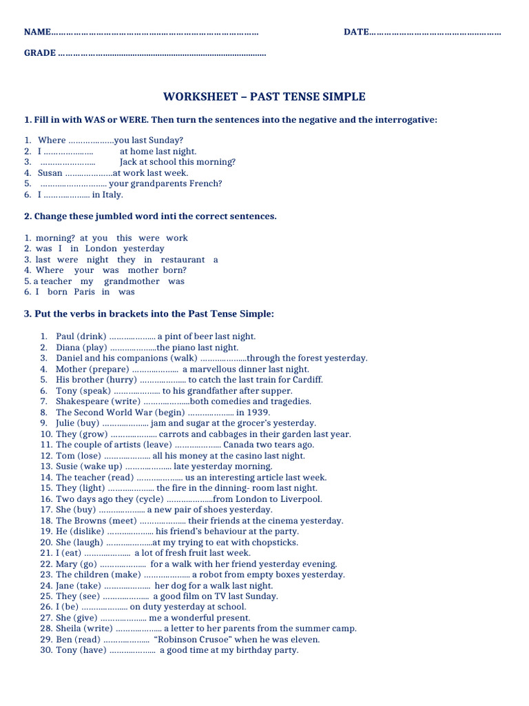 Past Tense Simple Worksheet | PDF | Linguistics