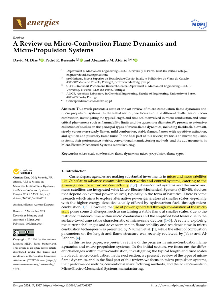 A Review On Micro-Combustion Flame Dynamics and Micro-Propulsion ...