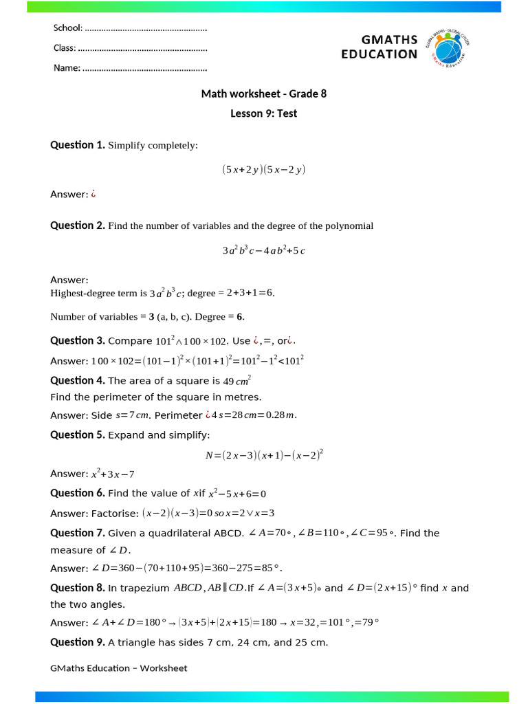 G8 L9 Solutions | PDF