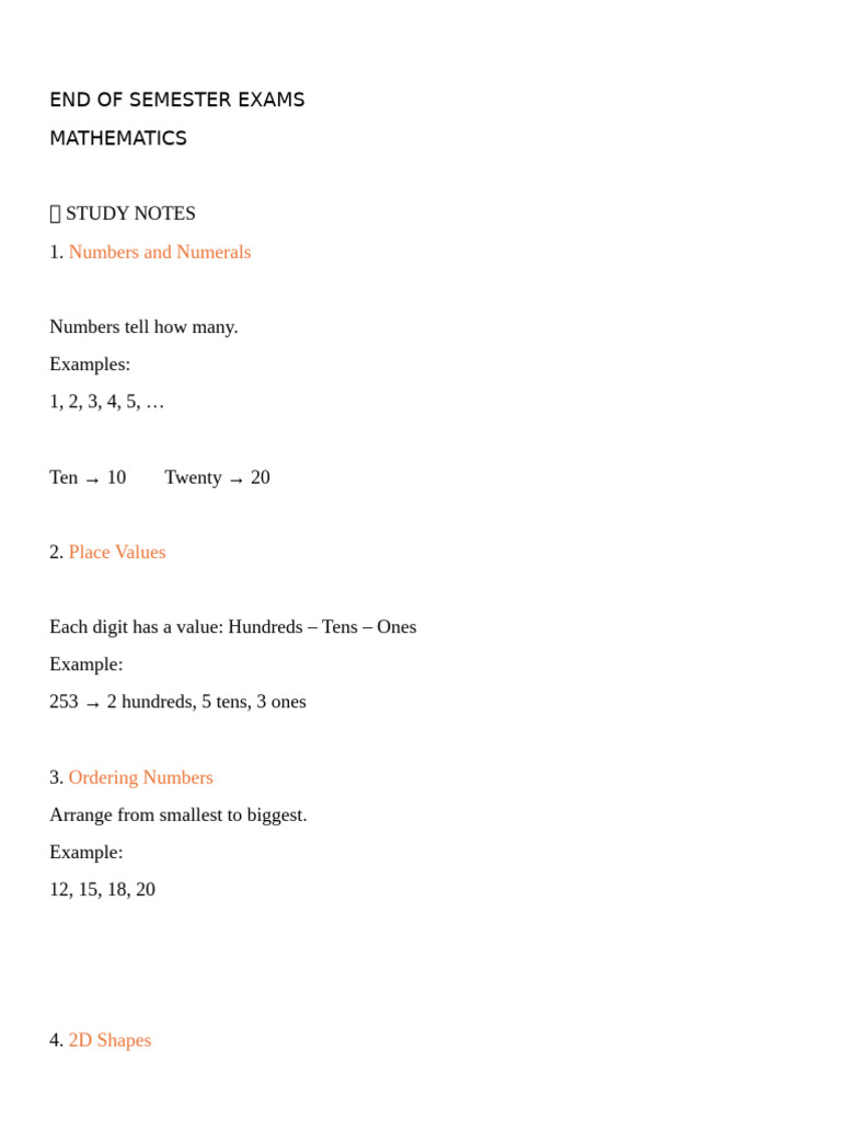 Mathematics Study Notes for Exams | PDF