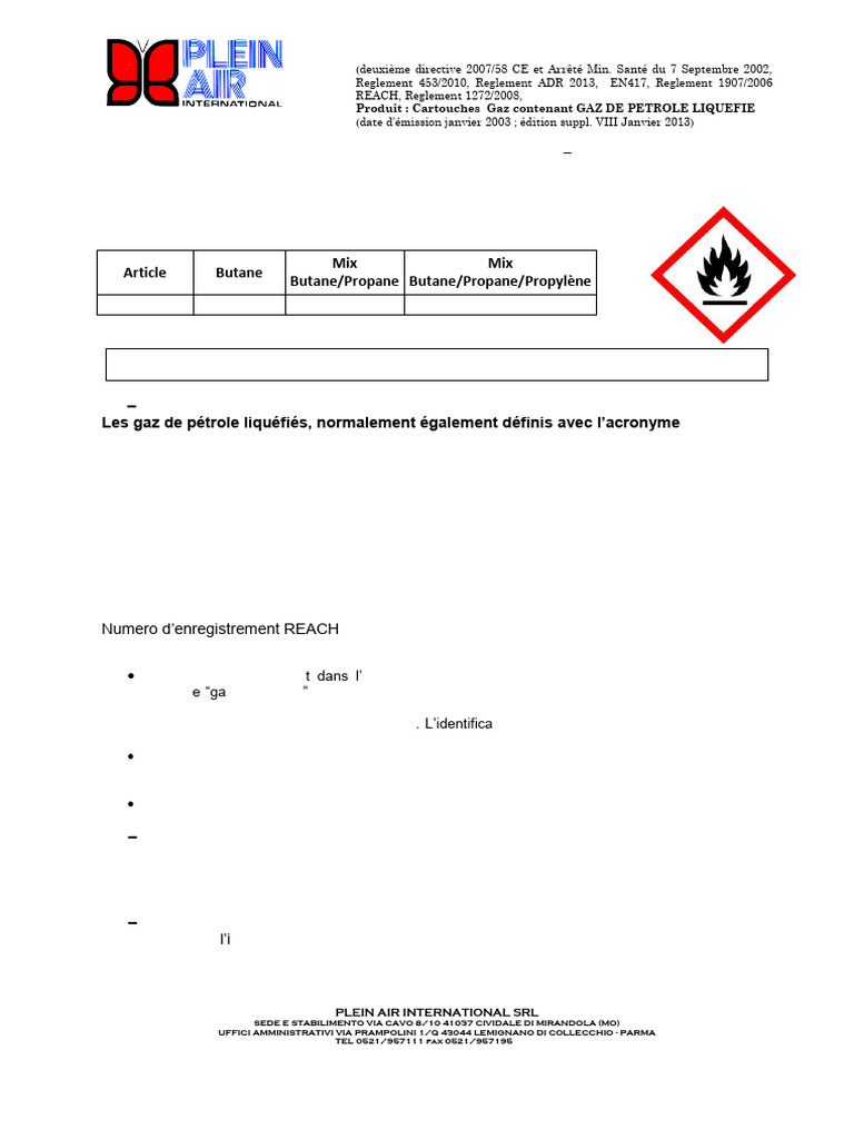 Fiche de Sécurité Butane GPL - MSDS | PDF | Gaz de pétrole liquéfié ...