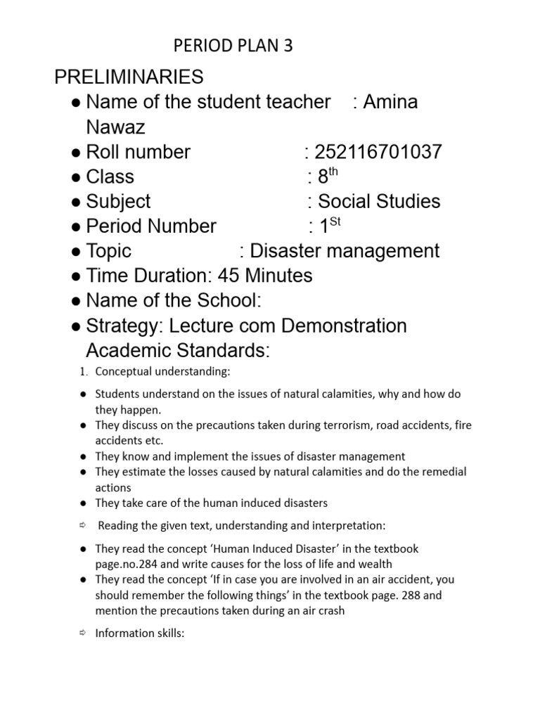 Disaster Management Lesson Plan | PDF