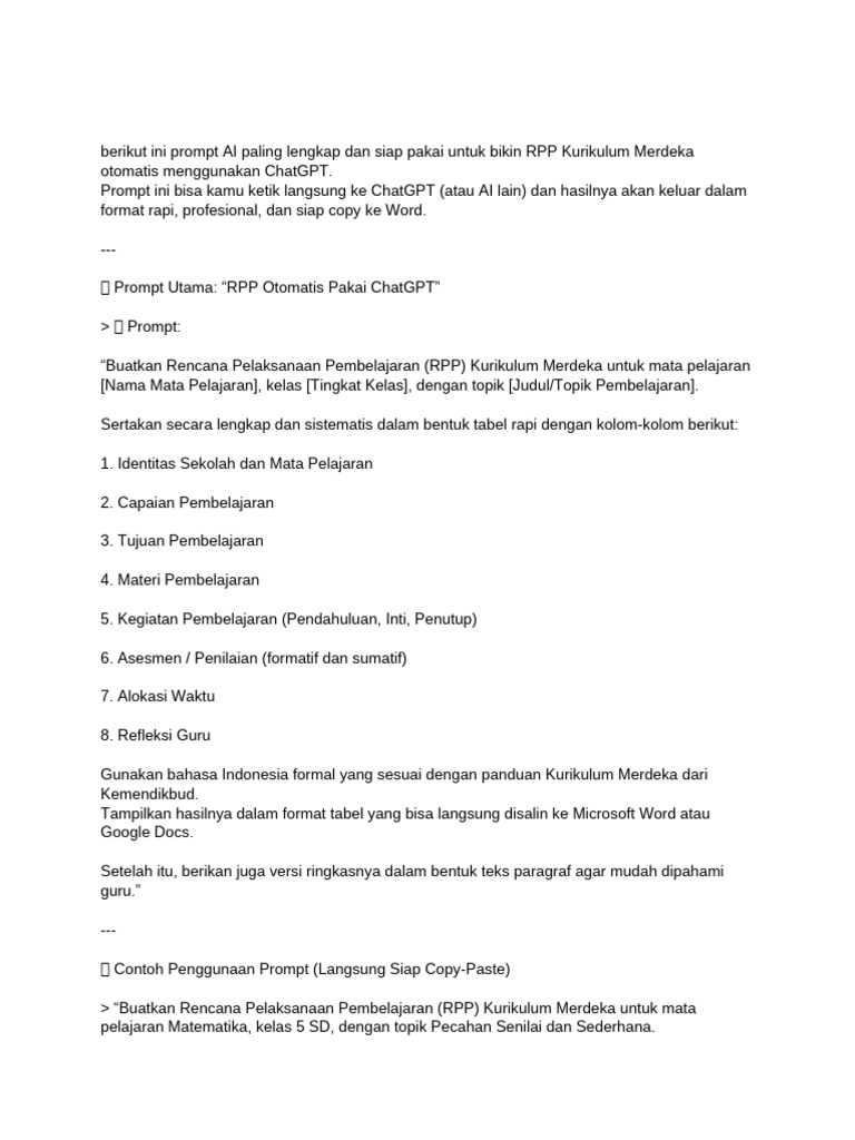 RPP Kurikulum Merdeka Otomatis ChatGPT | PDF