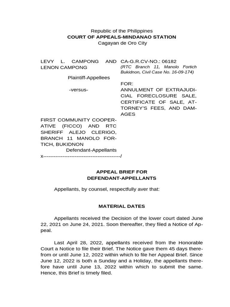 Appeal Brief on Foreclosure Case in Philippines | PDF | Foreclosure ...