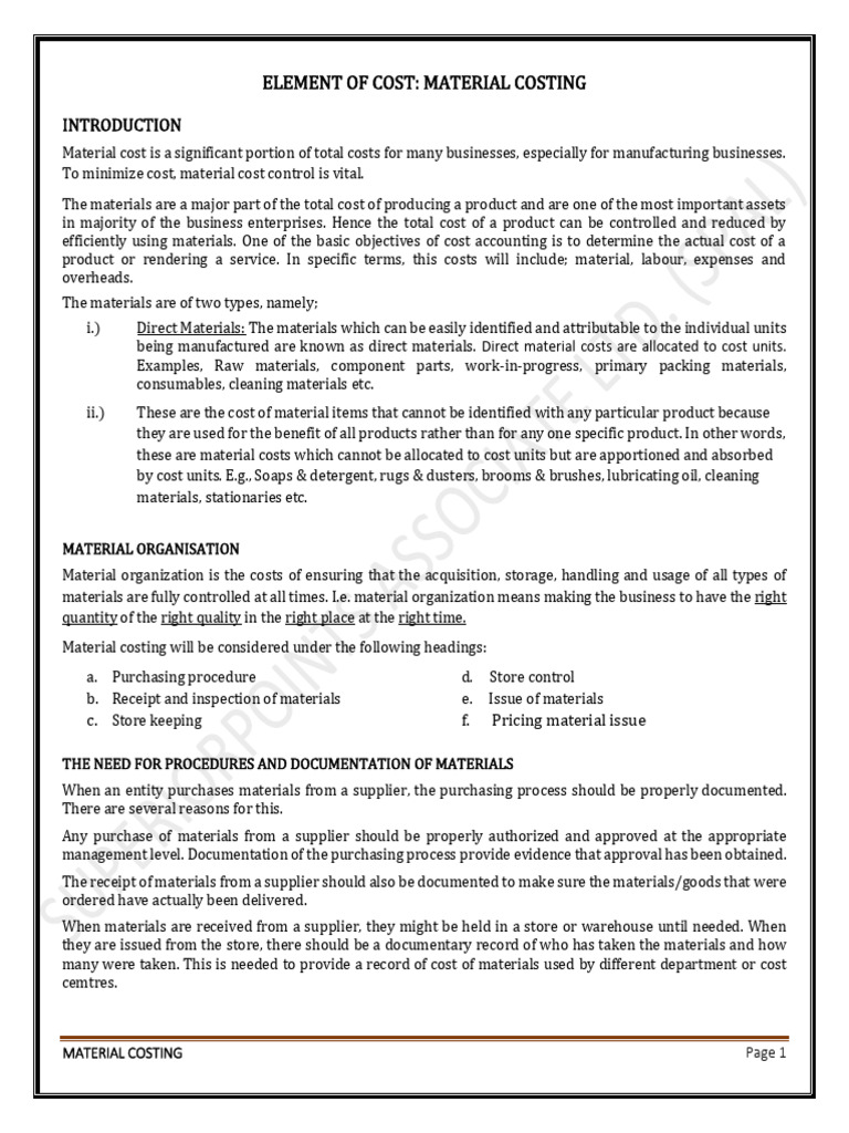 Material Costing and Control Guide | PDF | Business | Inventory