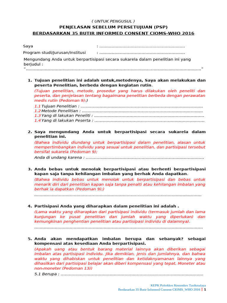 Penjelasan Informed Consent Penelitian | PDF
