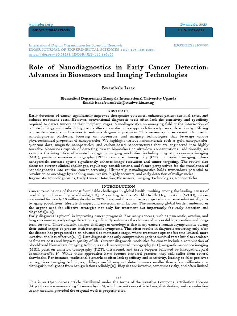 Nanodiagnostics for Early Cancer Detection | PDF | Medical Imaging ...
