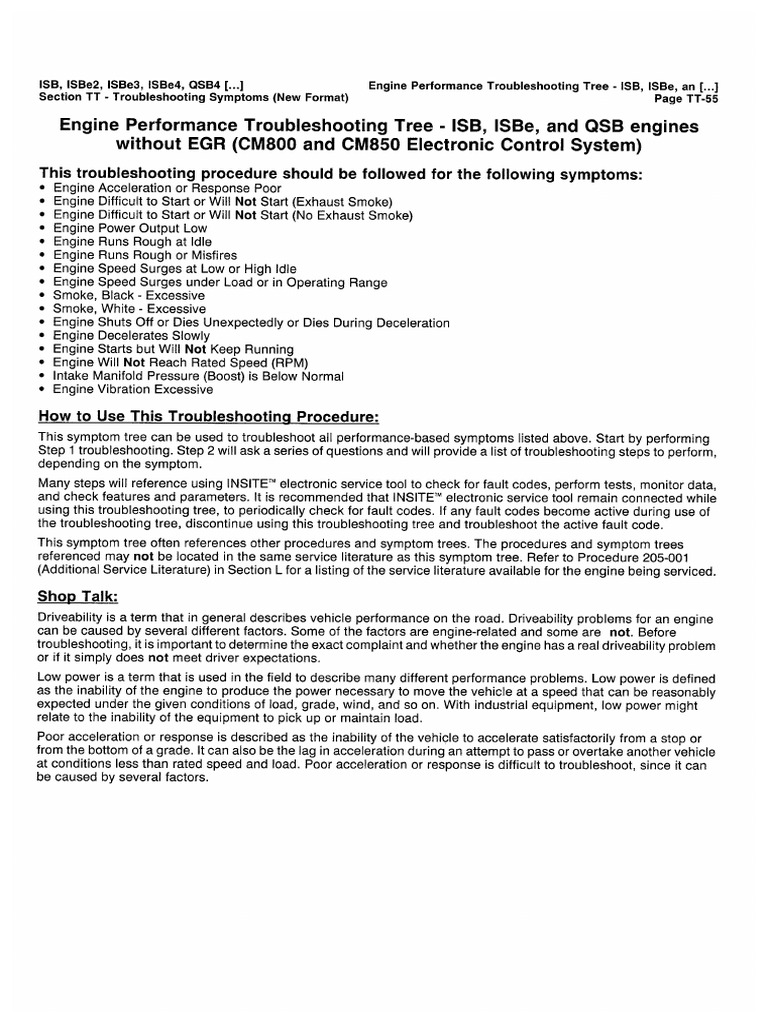 Engine Performance Troubleshooting Tree QSB-CM850 | PDF