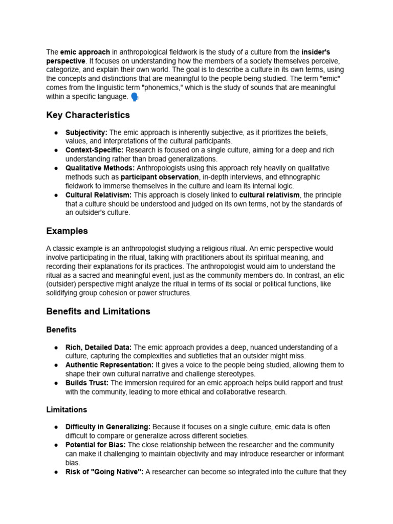 Understanding the Emic Approach in Anthropology | PDF | Liberal Arts ...