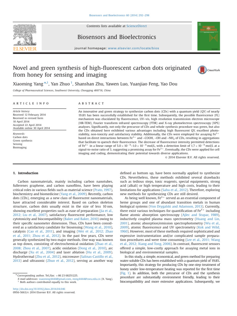 Green Synthesis of Fluorescent Carbon Dots | PDF | Buffer Solution ...