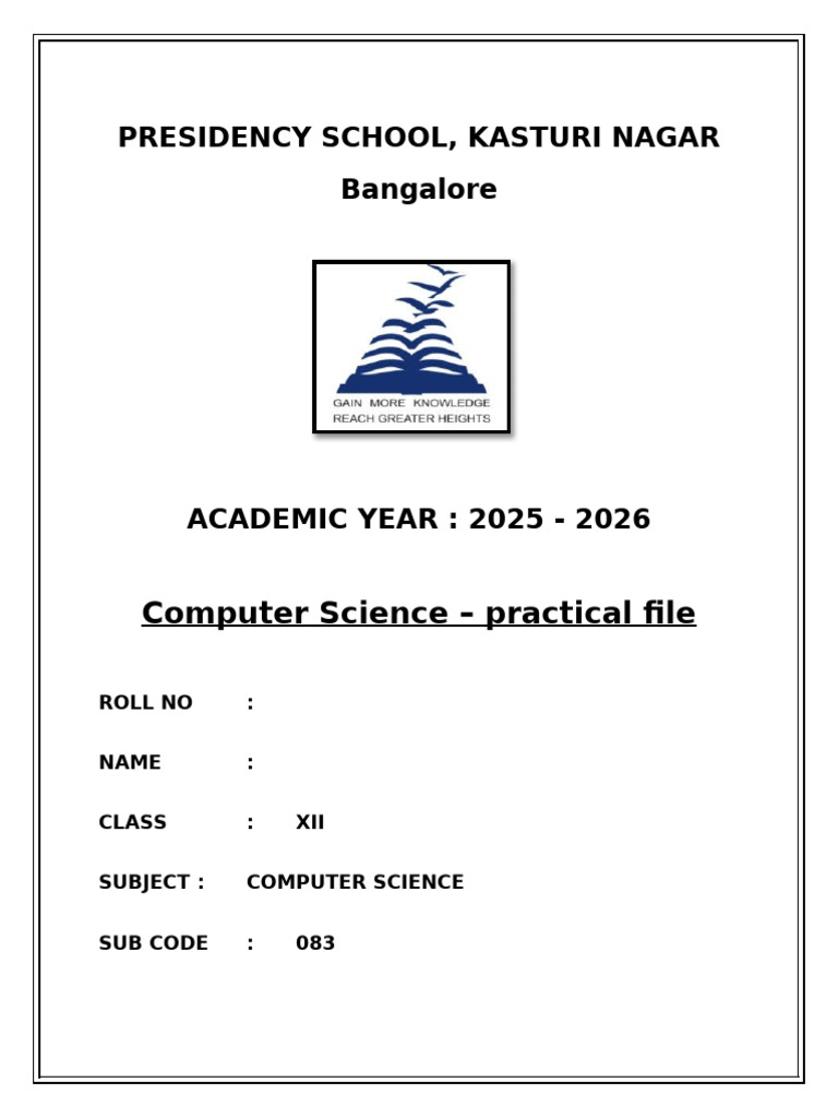 Computer Science Practical File XII | PDF | Software Engineering ...