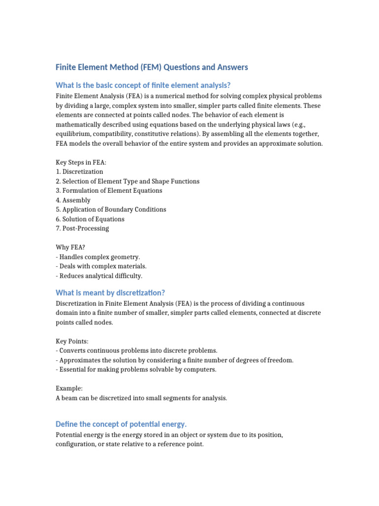 FEM Questions and Answers Guide | PDF | Finite Element Method | Applied ...
