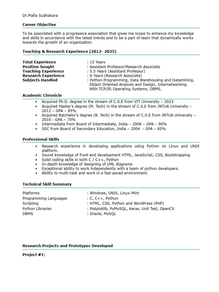 DR Cse Sudhakar - Resume | PDF | Computing | Software Engineering