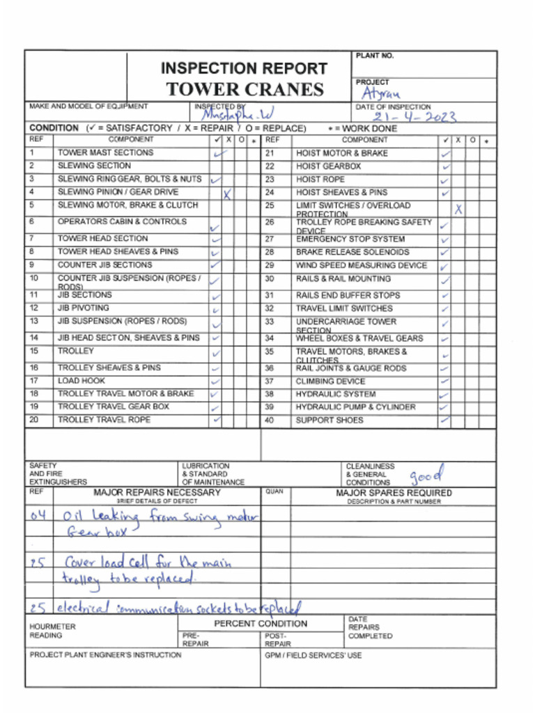 Inspection Report - Tower Crane | PDF