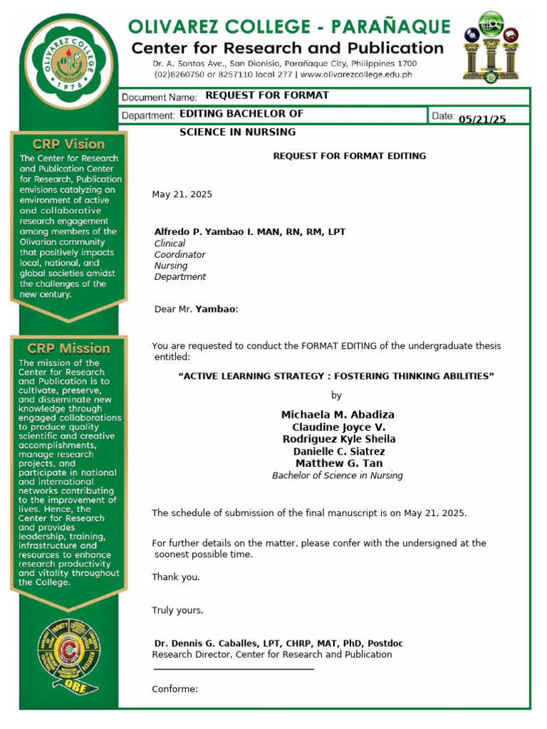 Request For Format Editing | PDF