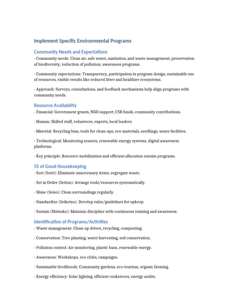 Implement Specific Environmental Programs | PDF | Waste Management ...