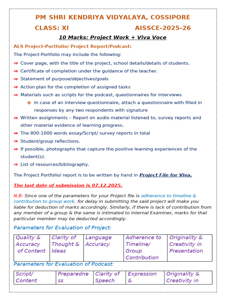 Class XI Project Guidelines for AISSCE | PDF | Podcast | Essays