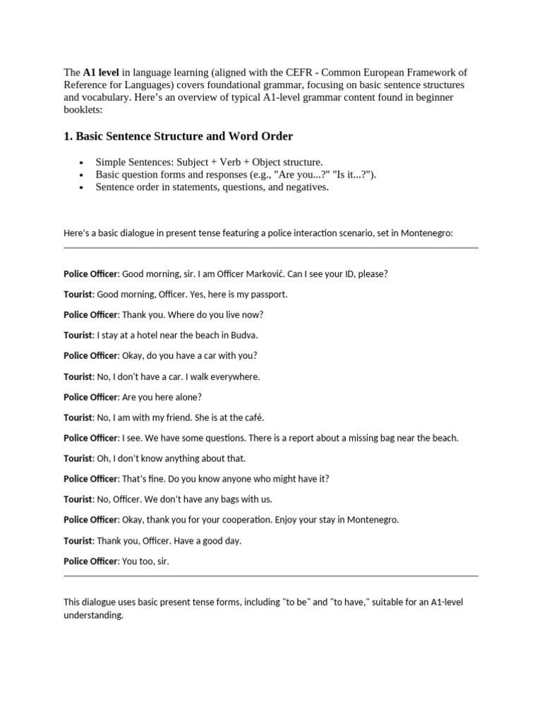 A1 Level Grammar for Beginners | PDF | Question | Subject (Grammar)