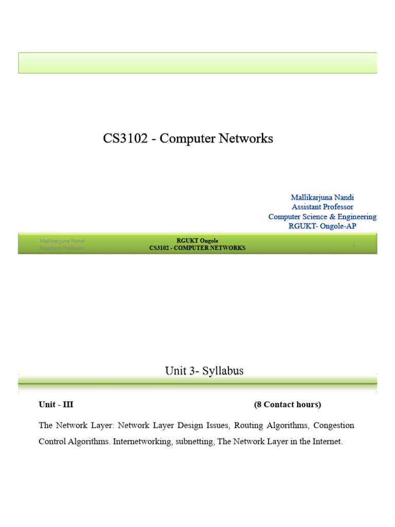 Network Layer Concepts in CS3102 | PDF | Computer Network | Router ...