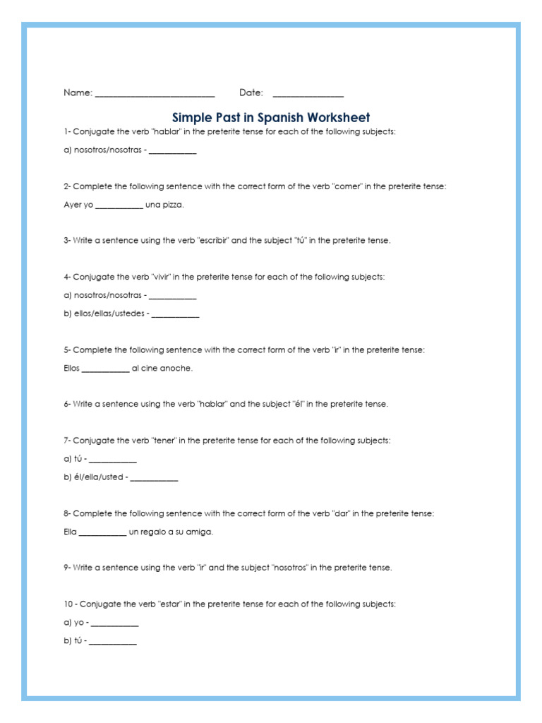 Spanish Worksheet Verb Tenses 11 | PDF