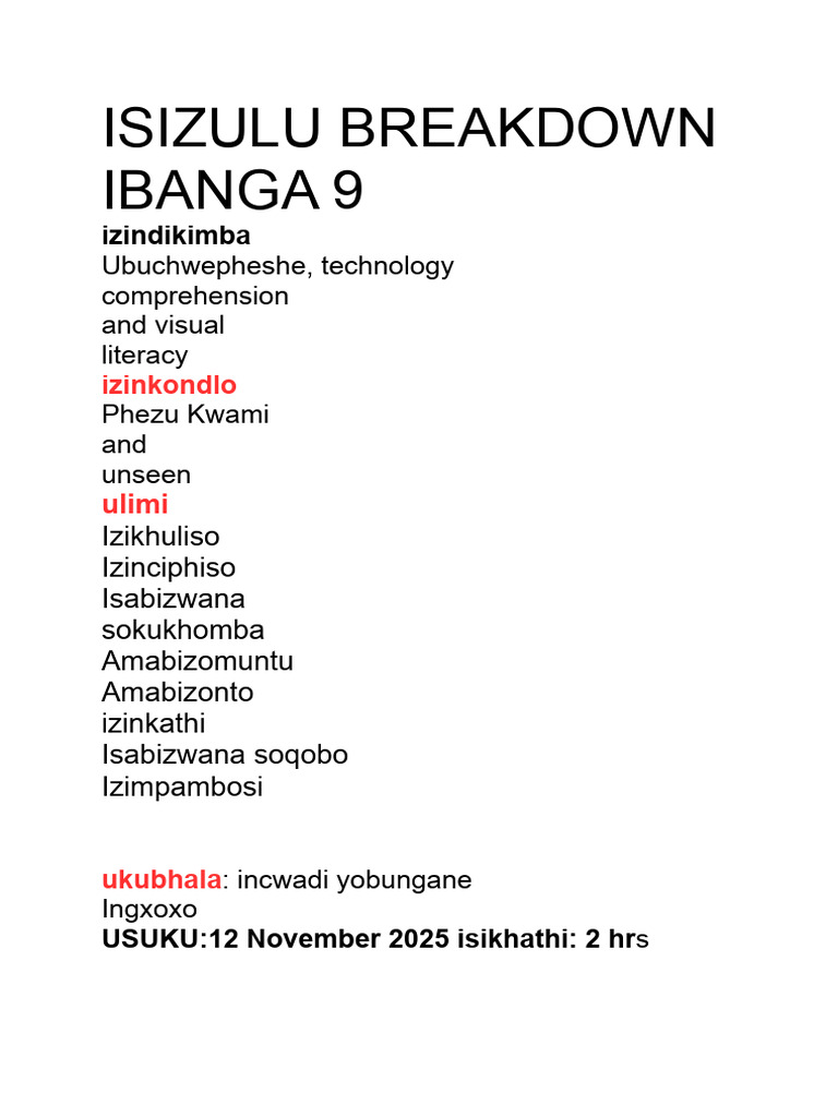 Isizulu Breakdow1.Docx Updated | PDF