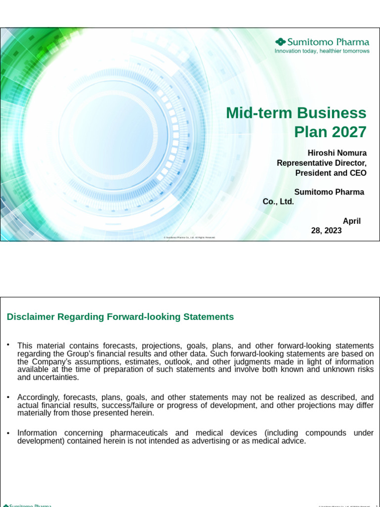 Sumitomo Pharma Mid-term Plan 2027 | PDF