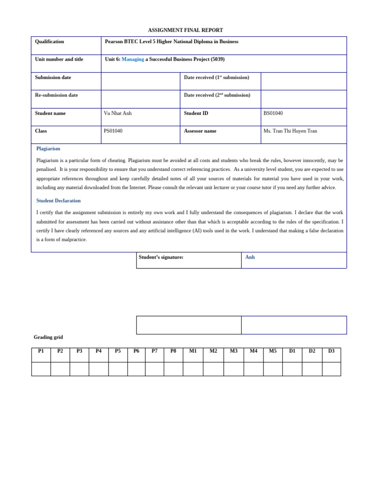 5039 - Managing A Successful... - Frontsheet Final Report | PDF ...