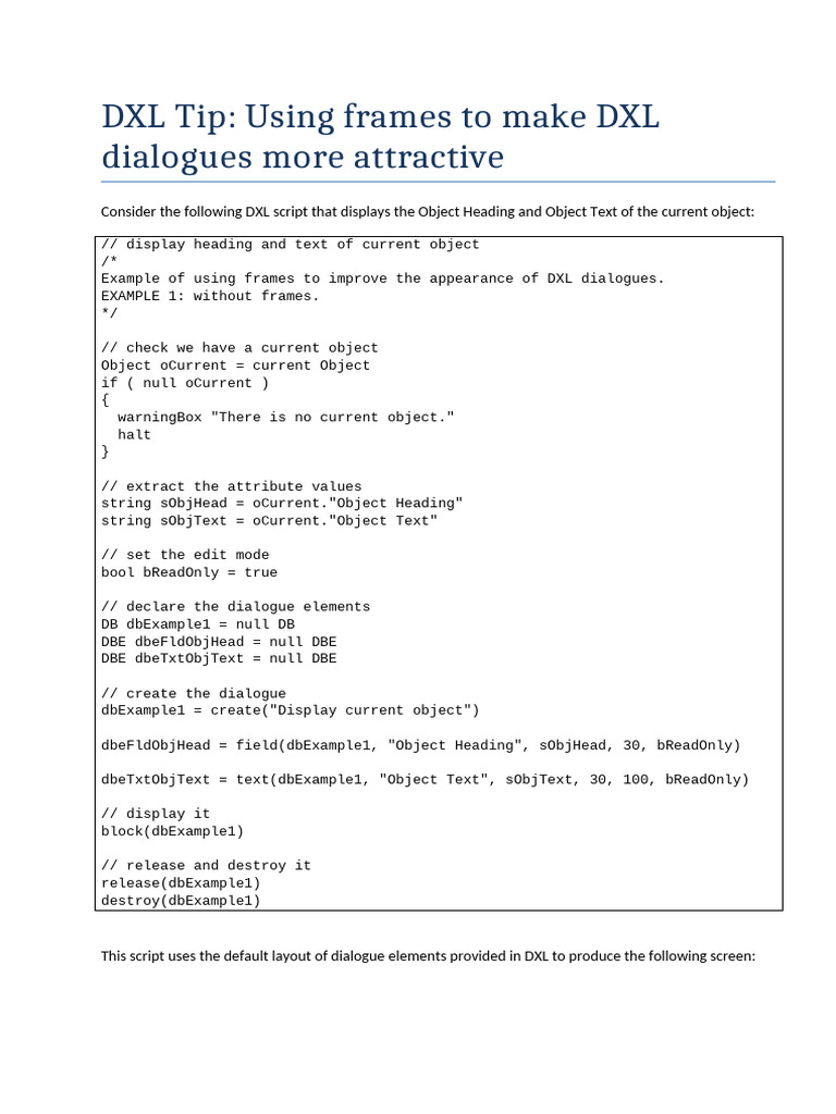 Enhancing DXL Dialogues with Frames | PDF | Computer Programming ...