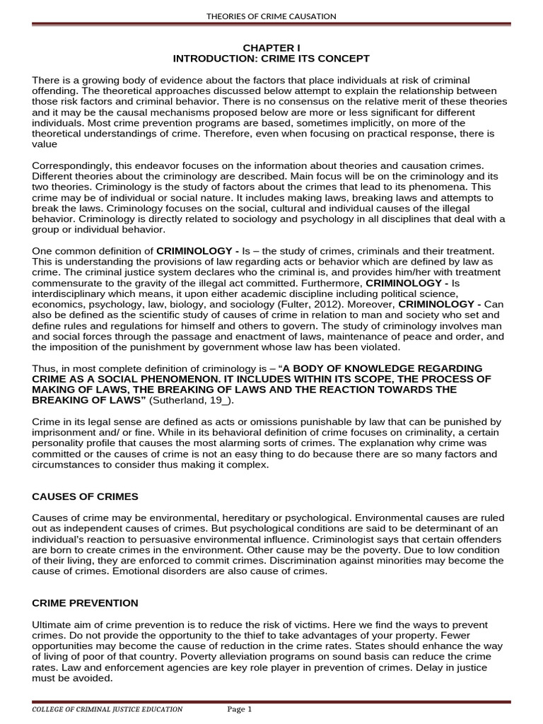Theories Explaining Crime Causation | PDF | Crimes | Crime & Violence
