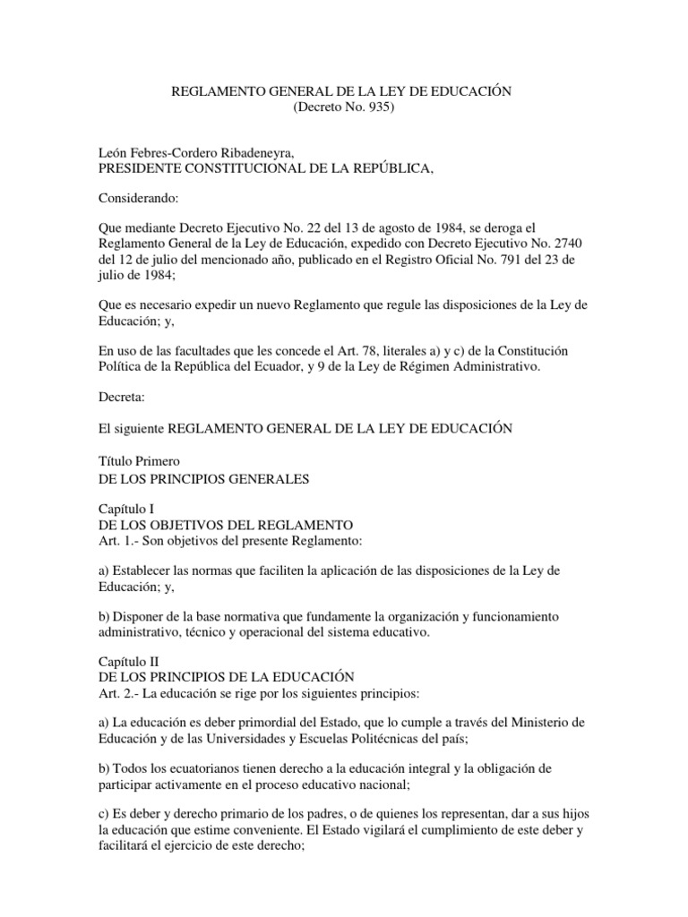 Reglamento General de La Ley de Educación | PDF | Regulación ...