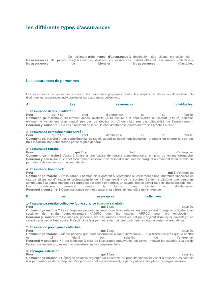 Types d'assurances pour professionnels | PDF | Assurance | Retraite