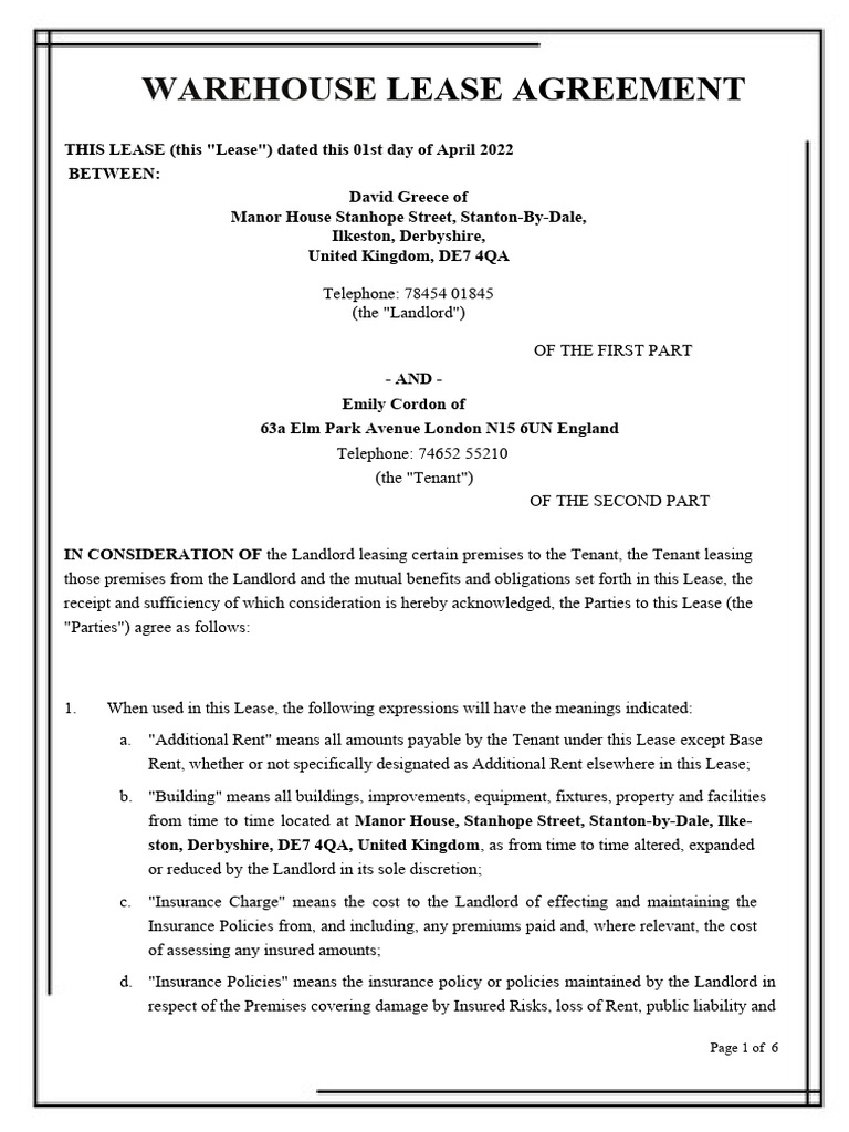 Warehouse Lease Agreement Template | PDF | Lease | Leasehold Estate