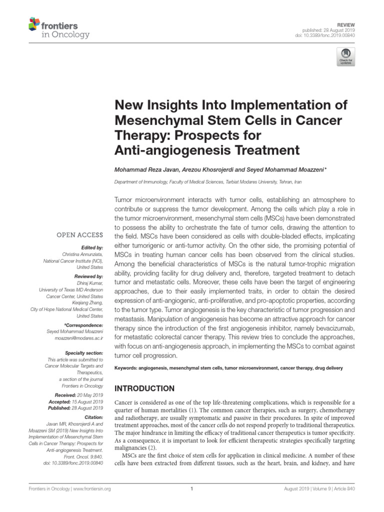 Mesenchymal Stem Cells in Cancer Therapy | PDF | Mesenchymal Stem Cell ...