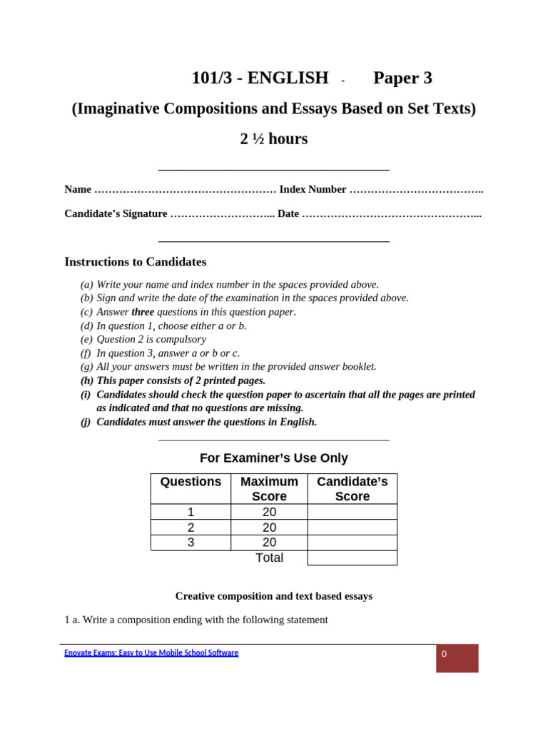 English Paper 3: Creative Essays & Texts | PDF