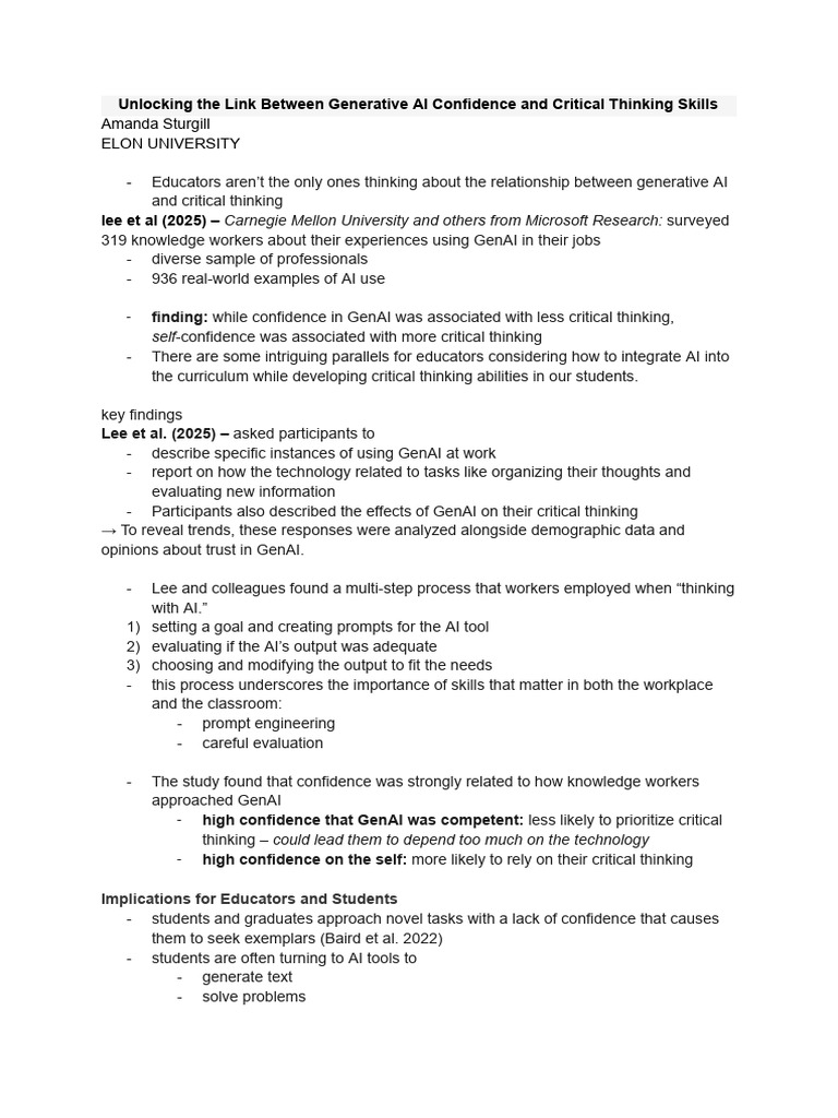 Generative AI's Impact on Critical Thinking | PDF | Intelligence (AI ...