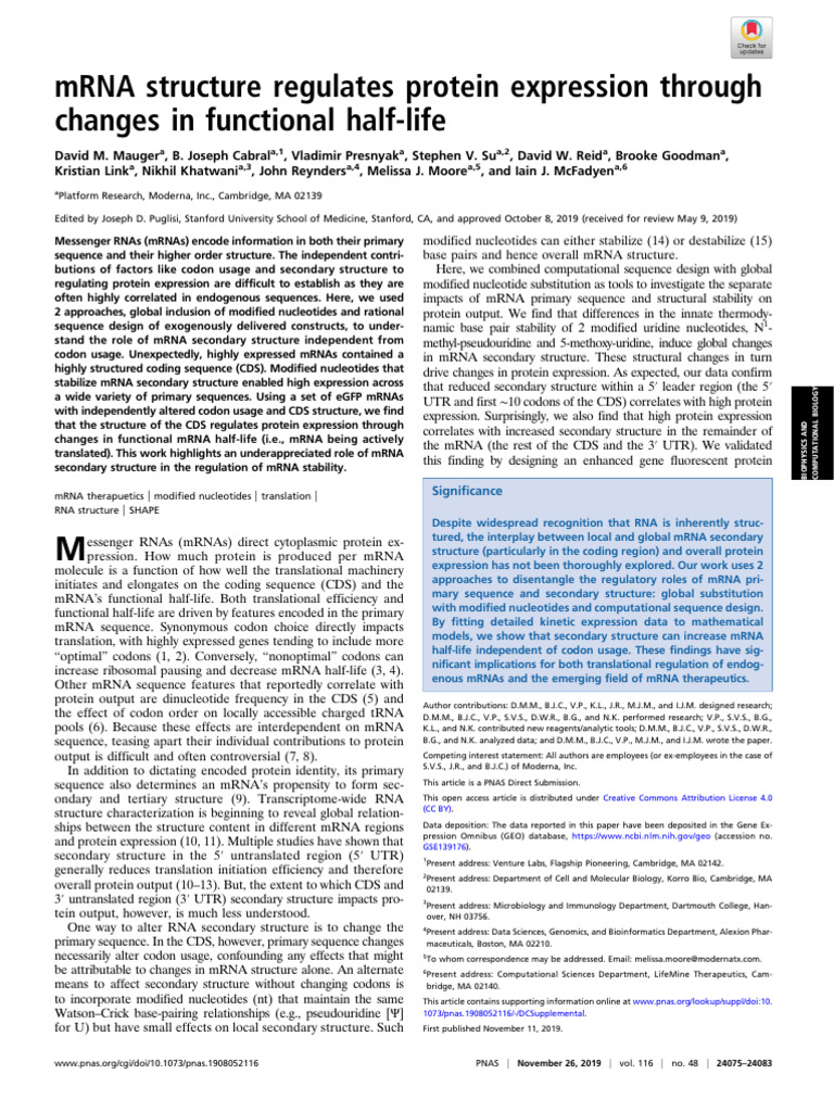 mRNA Structure Influences Protein Expression | PDF | Messenger Rna ...