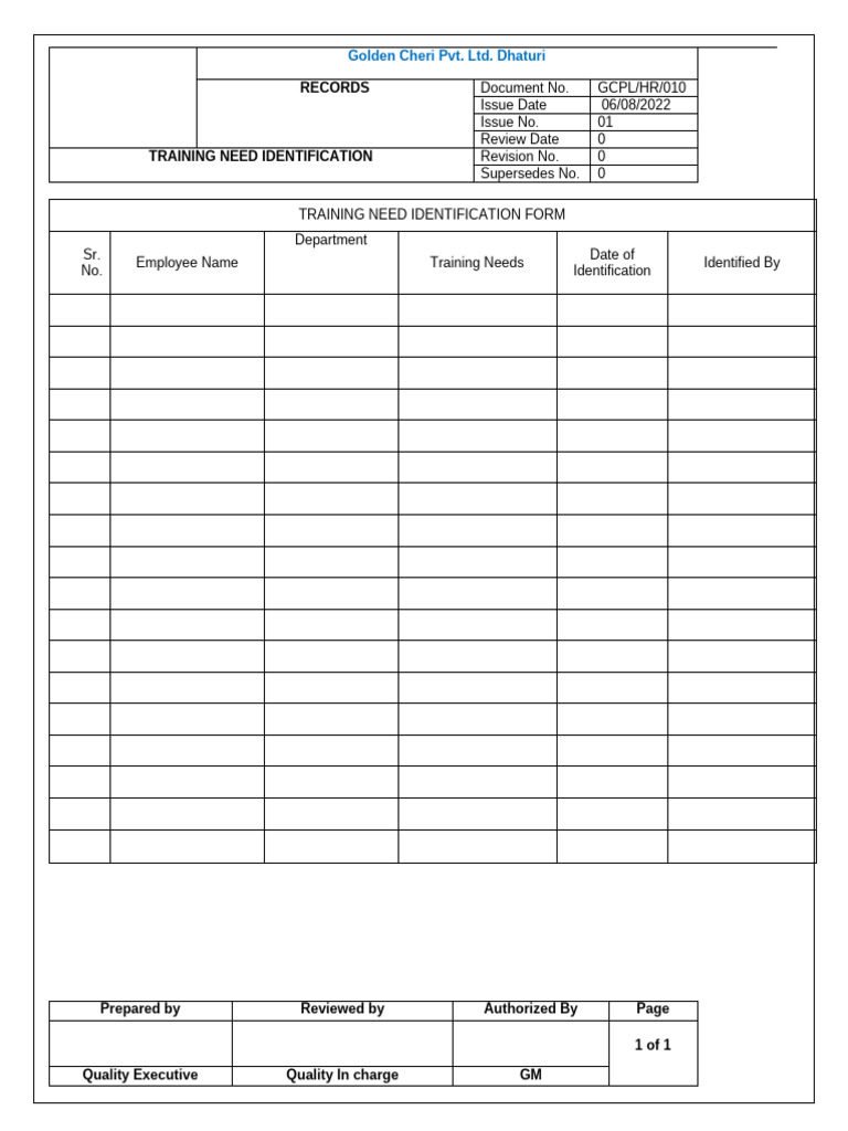 10 Training Need Identification Record | PDF