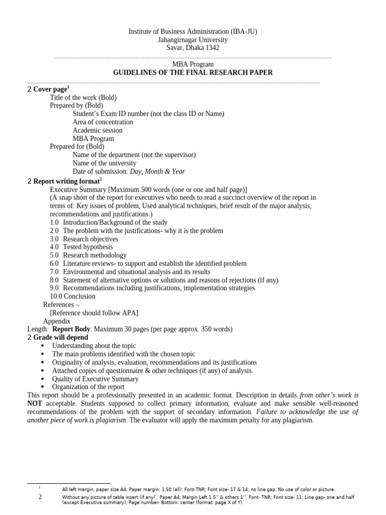 MBA Research Paper Guidelines IBA-JU | PDF | Methodology