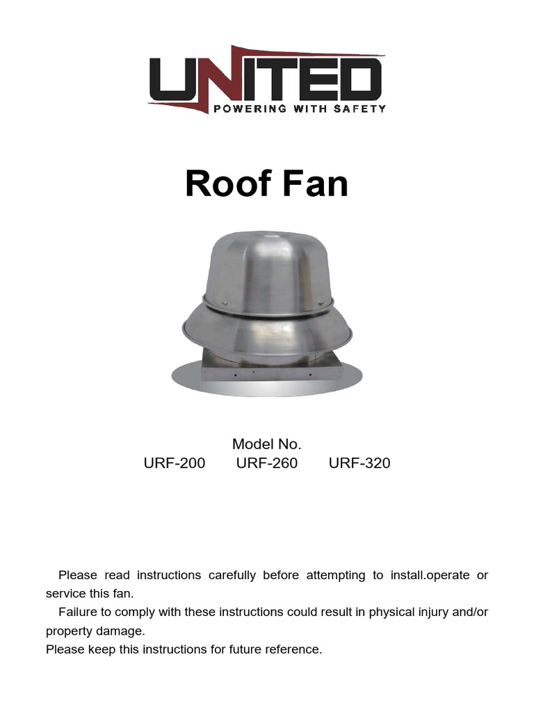 URF Roof Fan Installation Guide | PDF | Electrical Wiring | Electricity